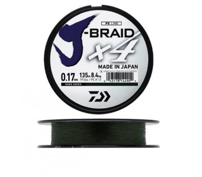 Леска плетёная Daiwa J-Braid x4 Dark Green 0.17мм 135м